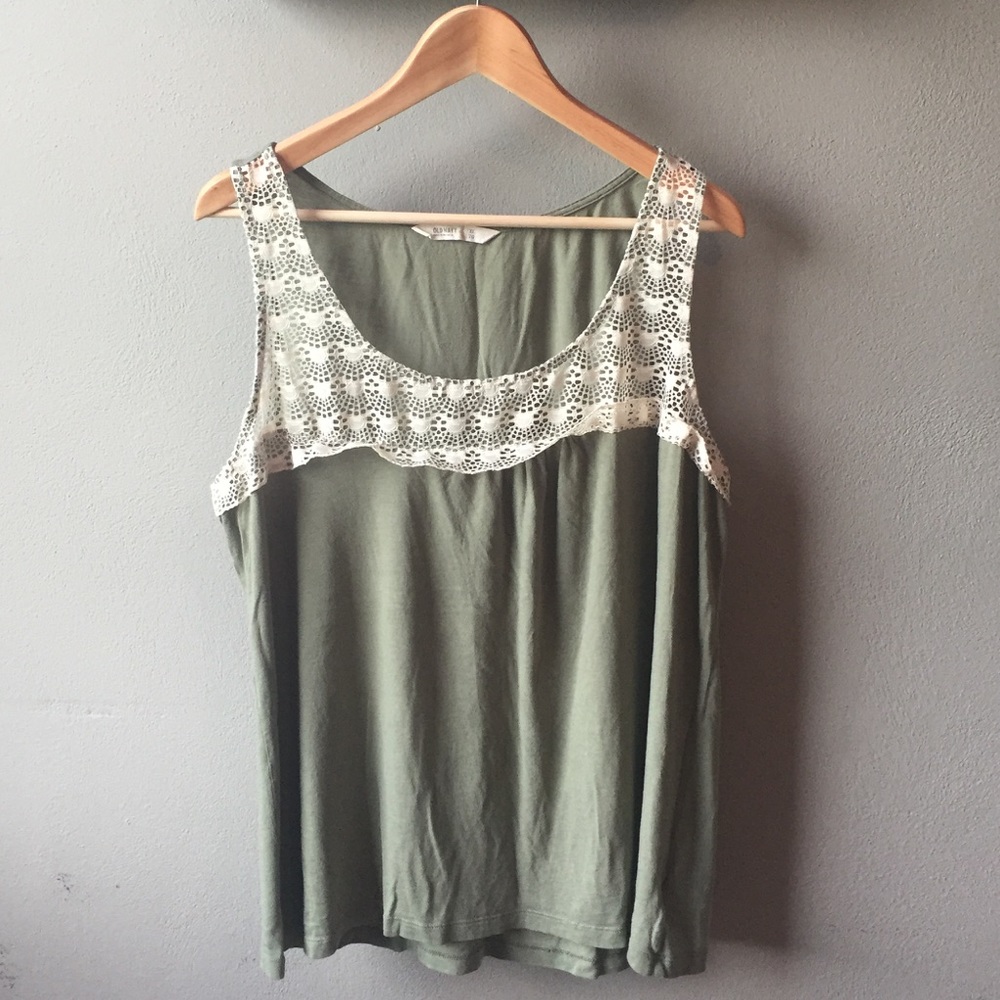 Olive green and lace tank top